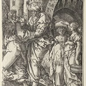 The Story of Lot: Lot and His Family Fleeing Sodom, 1555. Creator: Heinrich Aldegrever (German