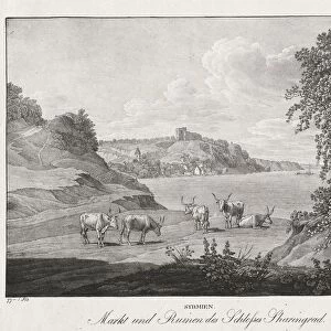 Syrmien, Markt und Ruinen des Schlosses Sharengrad. Creator: Jakob Alt (Austrian, 1789-1872)