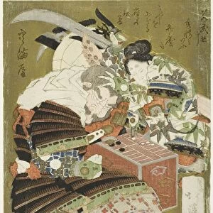 Ushiwakamaru (Minamoto no Yoshitsune) defeats Benkei in a game of sugoroku, c. 1825