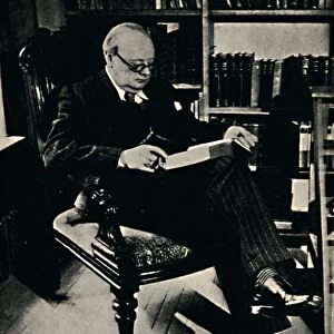 Winston Spencer Churchill in His Library, 1945. Creator: Unknown