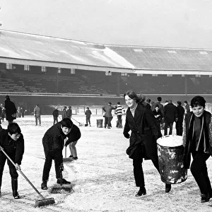 Clearing the snow at Blackburn Rovers ground 1969