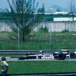 Formula One World Championship: Elio De Angelis Brabham BMW BT55 loses his front left wheel