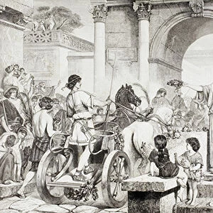 Ancient Greek Olympic Games. The Winner Of The Chariot Race Is Saluted And Offered The Champions Crown. After A Work By De Courten. From El Mundo Ilustrado, Published Barcelona, 1880