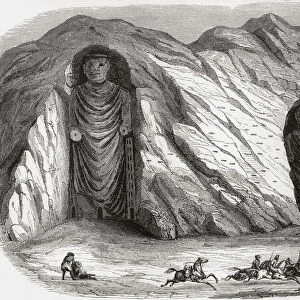 The Buddhas of Bamyan, Bamyan valley, Hazarajat region, central Afghanistan, seen here in the 19th century. The statues were destroyed by the Taliban in 2001. From Monuments de Tous les Peuples, published 1843