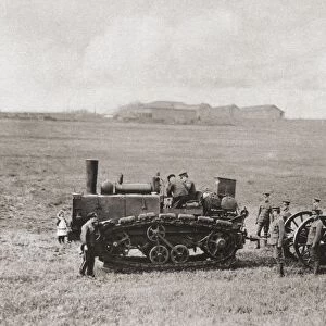 A Caterpillar Wheeled Traction Engine Drawing A British Heavy Gun During World War I. From The Illustrated War News, 1915