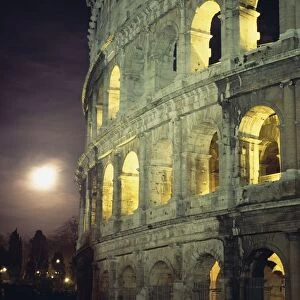 Coliseum At Night With Full Moon