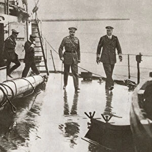 Field Marshal Horatio Herbert Kitchener, 1St Earl Kitchener, On The Left, Seen Here With Admiral Sir Frederic Charles Dreyer, On The Right, On Board The Flagship H. M. S. Iron Duke At Scapa Flow In 1916 During World War I. From The Story Of 25 Eventful Years In Pictures, Published 1935