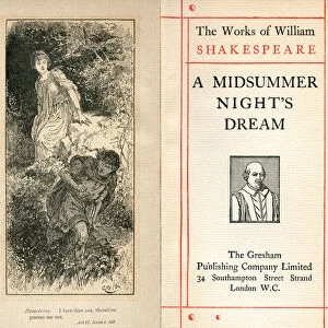 Frontispiece and title page from the Shakespeare play A Midsummer Nights Dream. Act II. Scene I. Demetrius, "I love thee not, therefore pursue me not". From The Works of William Shakespeare, published c. 1900