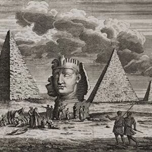 Giza, Egypt. Pyramids And Sphinx As Imagined By 18Th Century Artist. (From 18Th Century Print) Engraved By J. Clark 1735