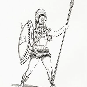 A Heavily Armed Greek Warrior Dressed For Battle. From The Imperial Bible Dictionary, Published 1889