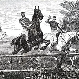 Illustration depicting the 1836 Grand Liverpool Steeplechase
