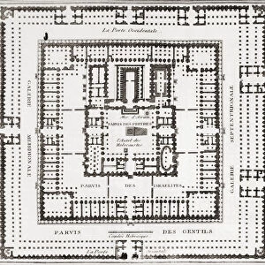 An imaginary plan of the Temple of Jerusalem, built after the the return of the Jews from their captivity in Babylon. After an illustration in La Geographie Sacree, et les Monuments de l Histoire Sainte by Joseph-Romain July, published Paris, 1784; Illustration