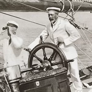 King George V At The Wheel Of His Yacht, Britannia, During Cowes Regatta Week, England, 1924. From The Story Of 25 Eventful Years In Pictures, Published 1935