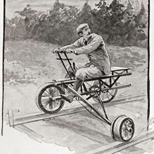 A Nineteenth Century Three Wheeled Velocipede On A Railroad Track. From The Strand Magazine, Published 1896