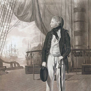 Prince William Henry, 1765-1837, later William IV, King of the United Kingdom of Great Britain and Ireland and also King of Hanover from 1830 until his death. The engraving shows him as a midshipman in the Royal Navy which he joined at 13 years of age. He was present at the Battle of Cape Vincent in 1780 when he was 14 and the picture is thought to commemorate that event. The print by Francesco Bartolozzi is based on a work by artist Benjamin West and was published in 1782