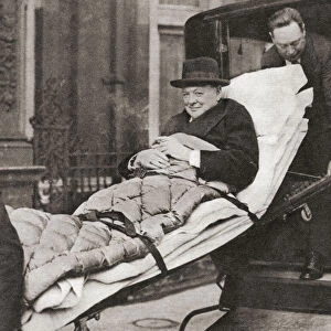 Sir Winston Churchill, seen here in 1932 being taken to his London flat after suffering an attack of Paratyphoid. Sir Winston Leonard Spencer-Churchill, 1874 - 1965. British politician, army officer, writer and twice Prime Minister of the United Kingdom