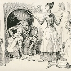 The Smallweed Family. "what Work Are You About Now?"Says Judy Smallweed, Like A Very Sharp Old Beldame. "i m A Cleaning The Upstairs Back Room, Miss, "Replies Charley. "mind You Do It Thoroughly, And Don t Loiter. Make Haste! Go Along!"Illustration By Harry Furniss For The Charles Dickens Novel Bleak House, From The Testimonial Edition, Published 1910