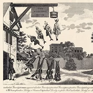 The Weighing House By William Hogarth. Weighing The Degrees Of Dumbness And Foolishness. Text Below Says: "A. Absolute Gravity. B. Conatus Against Absolute Gravity. C. Practical Gravity. D. Comparative Gravity. E. Horizontal, Or Good Sense. F. Wit. G. Comparative Levity, Or Coxcomb. H. Partial Levity, Or Pert Fool. I. Absolute Levity, Or Stark Fool. "