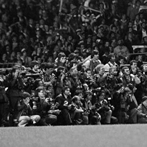 A barrage of press photographers at the FA Cup Final replay 1981