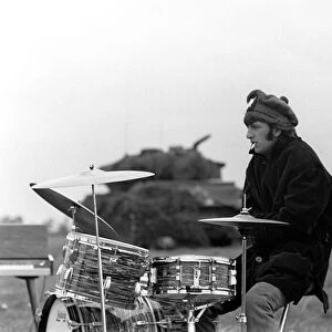 Beatles drummer Ringo Starr looking cold during the making of the latest Beatles film