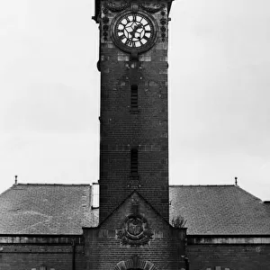 The clock tower at Whitley Bay Railway Station on 4th August 1977