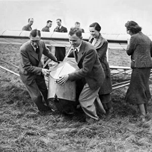 Cramlington Gliding Club members hauling into position their new machine