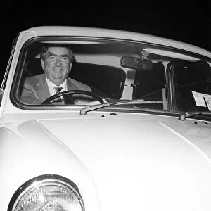 Dennis Healey MP driving in his Mini car October 1980