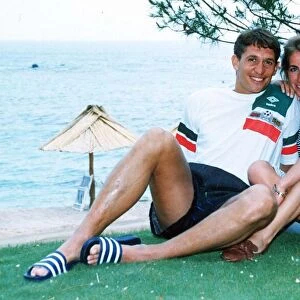 England striker Gary Lineker on holiday with his wife Michelle May 1990
