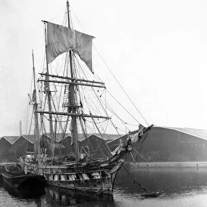 The famous tea clipper Cutty Sark, restored in Falmouth harbour. Circa 1925