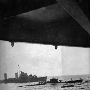 An Italian submarine after being brought to the surface to surrender
