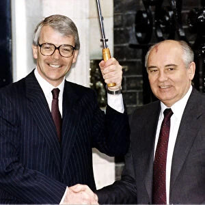 John Major British Prime Minister meets Russian President Mikhail Gorbachev outside 10