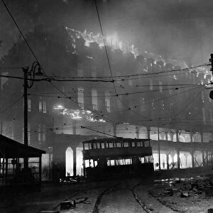John Walsh department store, High Street, Sheffield, blazing during the raid