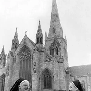 Nuns outside Salford Cathedral, Manchester. 15th April 1981. The Cathedral Church of St