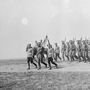 Russian soldiers parade for the Tsar following their victory at Lemberg September 1914