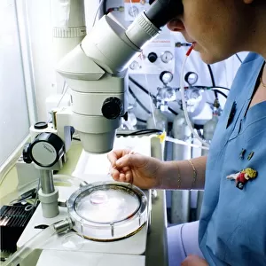 Senior embryologist Jane Skelton using state-of-the-art micro manipulation equipment at