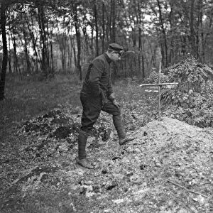 This simple cross marks the last German grave on the road to Paris. Circa October 1914