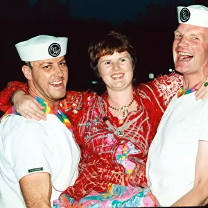 Steve Nolan-Hilton and Bill Hodgson get ready for Mardi-Gras with designer Jackie Haynes