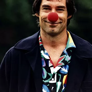 Timothy Dalton Actor wearing a red nose for Comic Relief