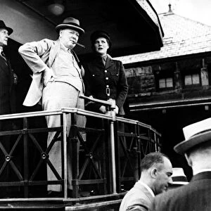 Winston Churchill and daughter at Niagara Falls on the observation platform
