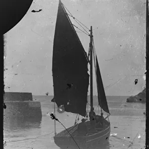 Lugger in Looe Harbour Mouth