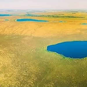 Miory District, Vitebsk Region, Belarus. The Yelnya Swamp. Upland And Transitional Bogs With Numerous Lakes. Elevated Aerial View Of Yelnya Nature