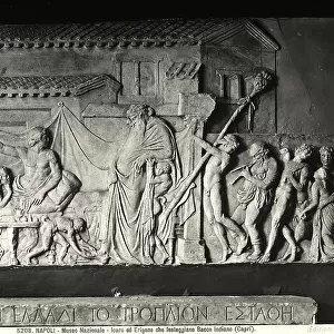 Bas relief depicting Bacchus-Dionysius visiting Ikarios, from Capri, located at the National Archaeological Museum in Naples