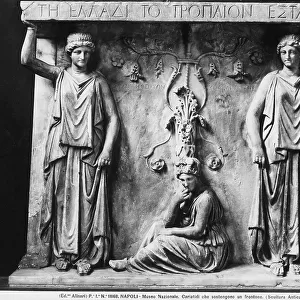 High relief with Two Caryatids and a Seated Woman found in Avellino and housed in the Museo Archeologico Nazionale in Naples