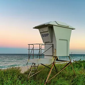 Florida, Palm Beach, Lifeguard station on the Beach along South Ocean Boulevard
