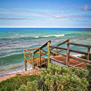 Florida, South Florida, Lantana, wooden staircase leading to beach