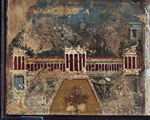 Ancient Roman fresco with architectonic themes from Pompeii, 1st Century Ancient Roman fresco with architectonic themes from Pompeii, 1st Century