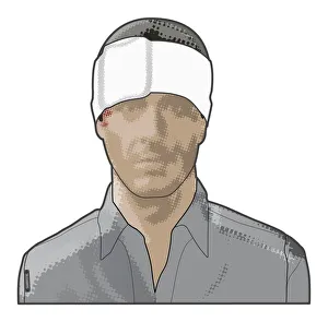 Digital composite of man with sterile bandage protecting head wound Digital composite of man with sterile bandage protecting head wound