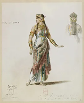 France, Paris, Costume sketch for Aida by Giuseppe Verdi for the performance at Paris France, Paris, Costume sketch for Aida by Giuseppe Verdi for the performance at Paris