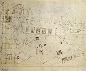 Italy, Florence, View and section of the Colosseum by Antonio da Sangallo the Younger (born Antonio Cordini, 1484-1546), drawing Italy, Florence, View and section of the Colosseum by Antonio da Sangallo the Younger (born Antonio Cordini, 1484-1546), drawing