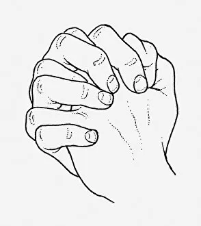 Black and white illustration of hands clasped